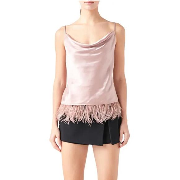 Blu Pepper Women’s Spaghetti Strap Cowl Neck Feather Fringe Top Size Medium NWT - Picture 1 of 7